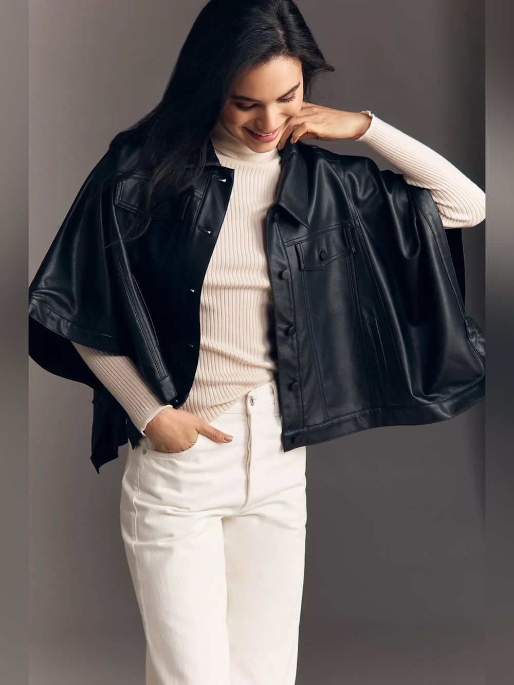 NWT Size XXS/XS -Pilcro Weston Cape Denim Boyfriend Jacket Faux Leather (US$148)
